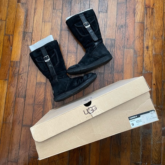 UGG 5195 Cargo II Black MidCalf Shearling Lined Pocket Boots Sz9 Used see photos - Picture 2 of 16